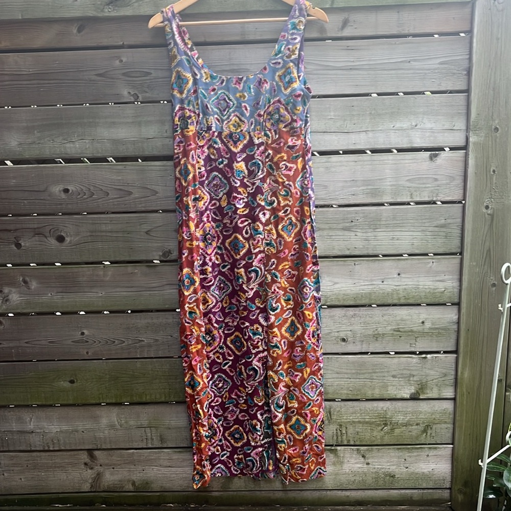PAUL ROPP Bali luxury designer bohemian paisley maxi dress, size medium